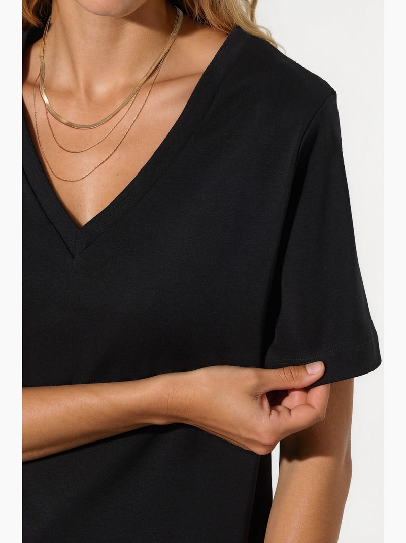 T-shirt in cotone con scollo a v dalla vestibilità regolare tinta unita busem Nero - Kiabi