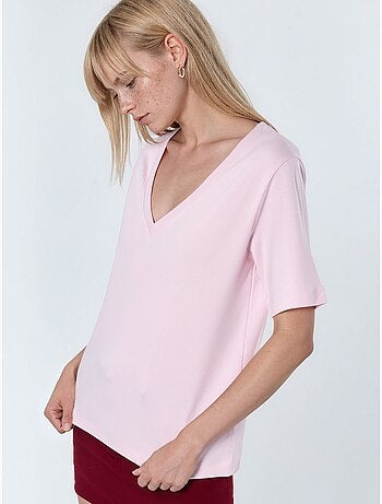 T-shirt in cotone con scollo a v dalla vestibilità regolare tinta unita busem