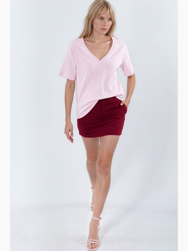 T-shirt in cotone con scollo a v dalla vestibilità regolare tinta unita busem Rosa chiaro - Kiabi