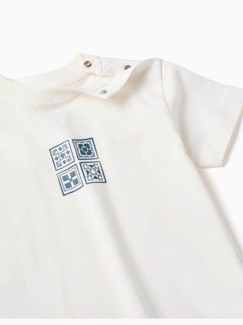 T-shirt in cotone con stampa a piastrelle Bianco - Kiabi