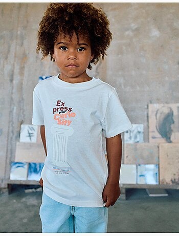 T-shirt in cotone con stampa frontale sculpture