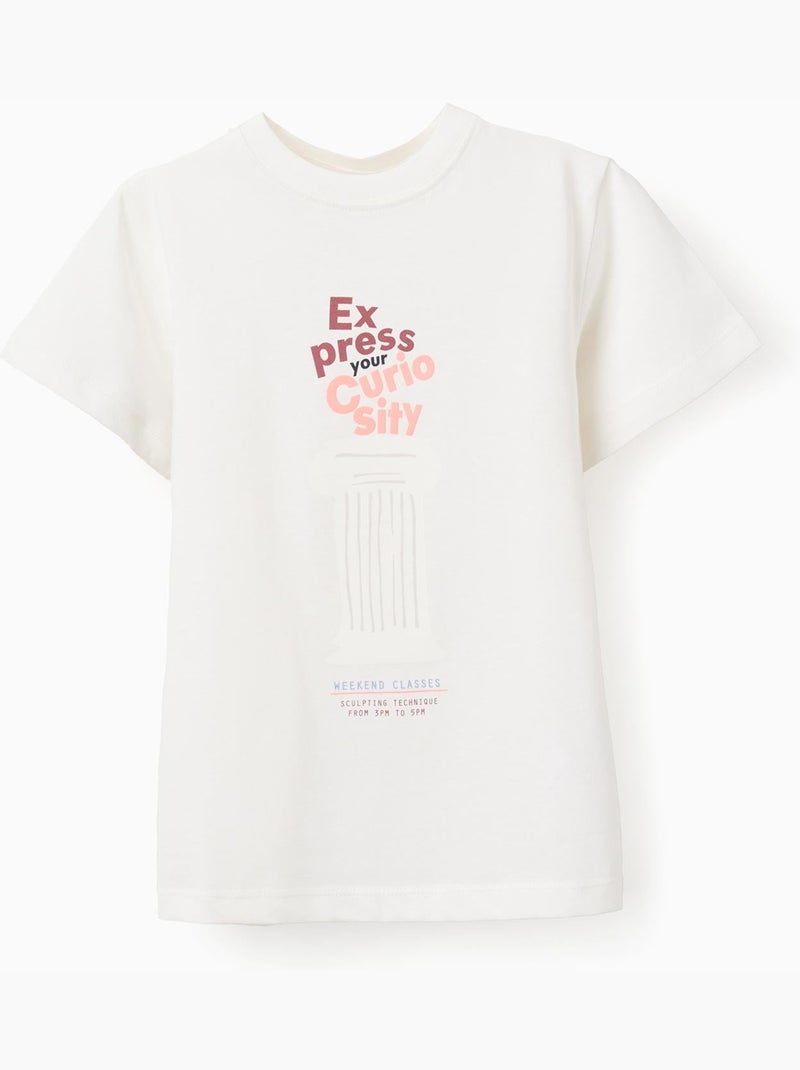 T-shirt in cotone con stampa curiosity frontale Bianco - Kiabi