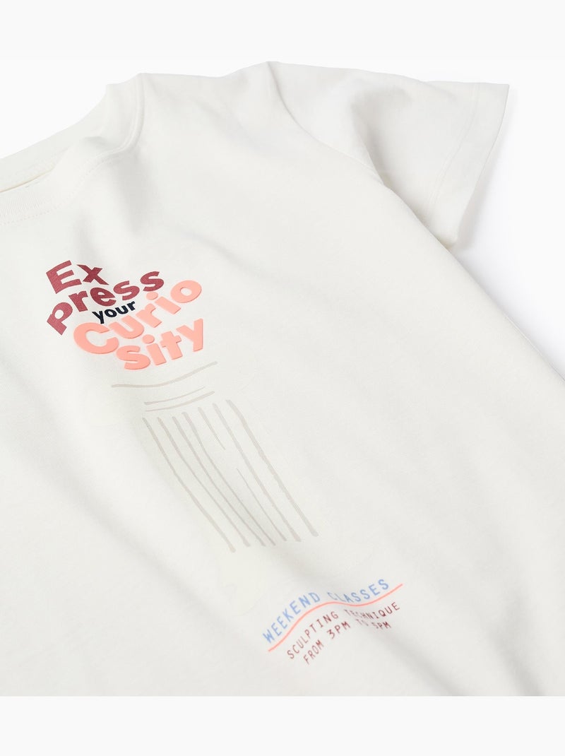 T-shirt in cotone con stampa curiosity frontale Bianco - Kiabi