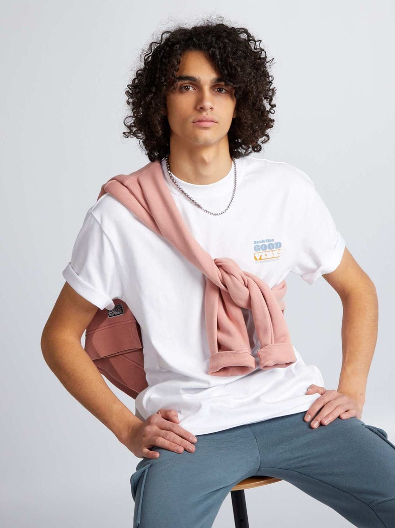 T-shirt in cotone con stampa davanti BIANCO - Kiabi