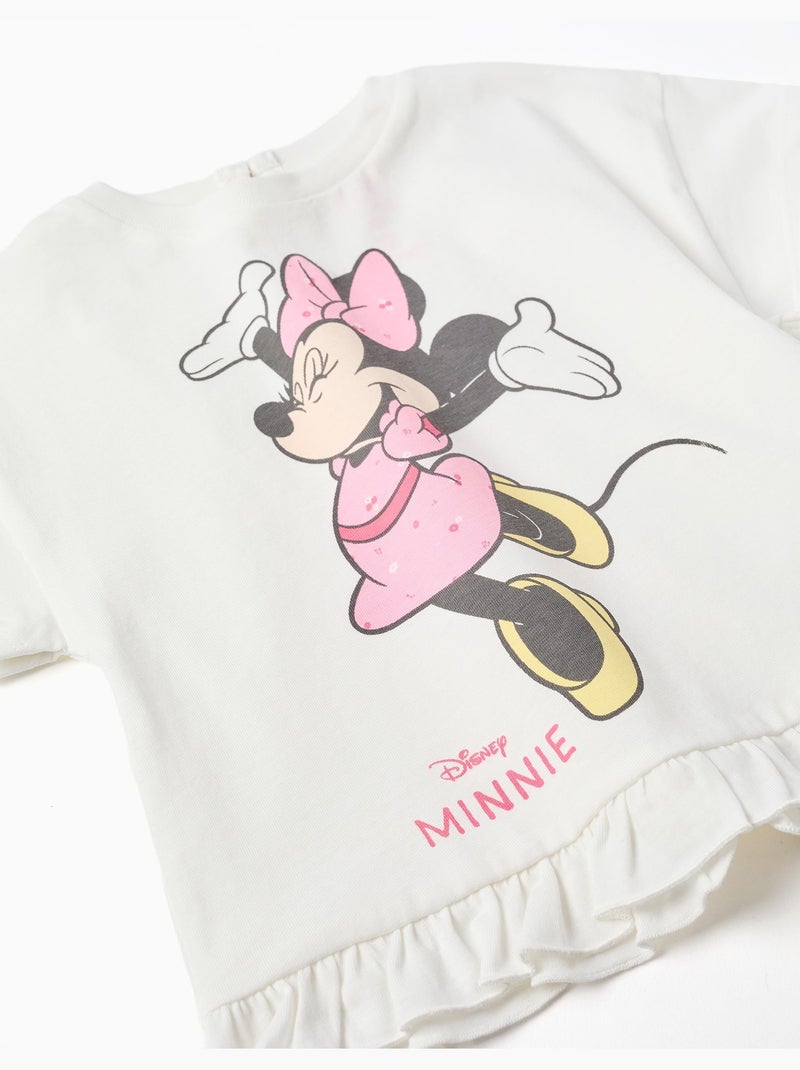 T-shirt in cotone con stampa di Minnie e volant Bianco - Kiabi
