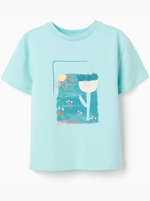 T-shirt in cotone con stampa e applicazione all'uncinetto - Kiabi