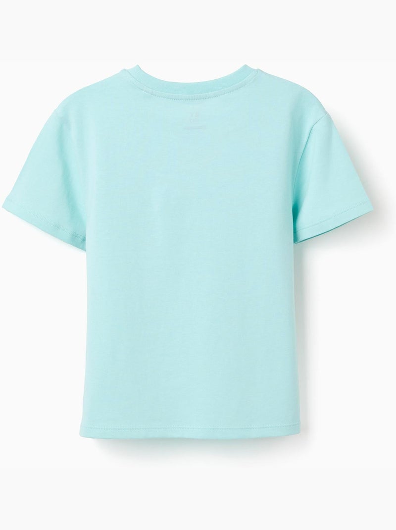 T-shirt in cotone con stampa e applicazione all'uncinetto Blu chiaro - Kiabi