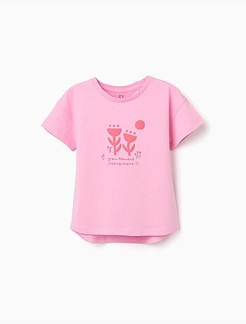 T-shirt in cotone con stampa floreale in rilievo