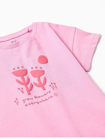 T-shirt in cotone con stampa floreale in rilievo