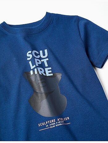 T-shirt in cotone con stampa frontale sculpture