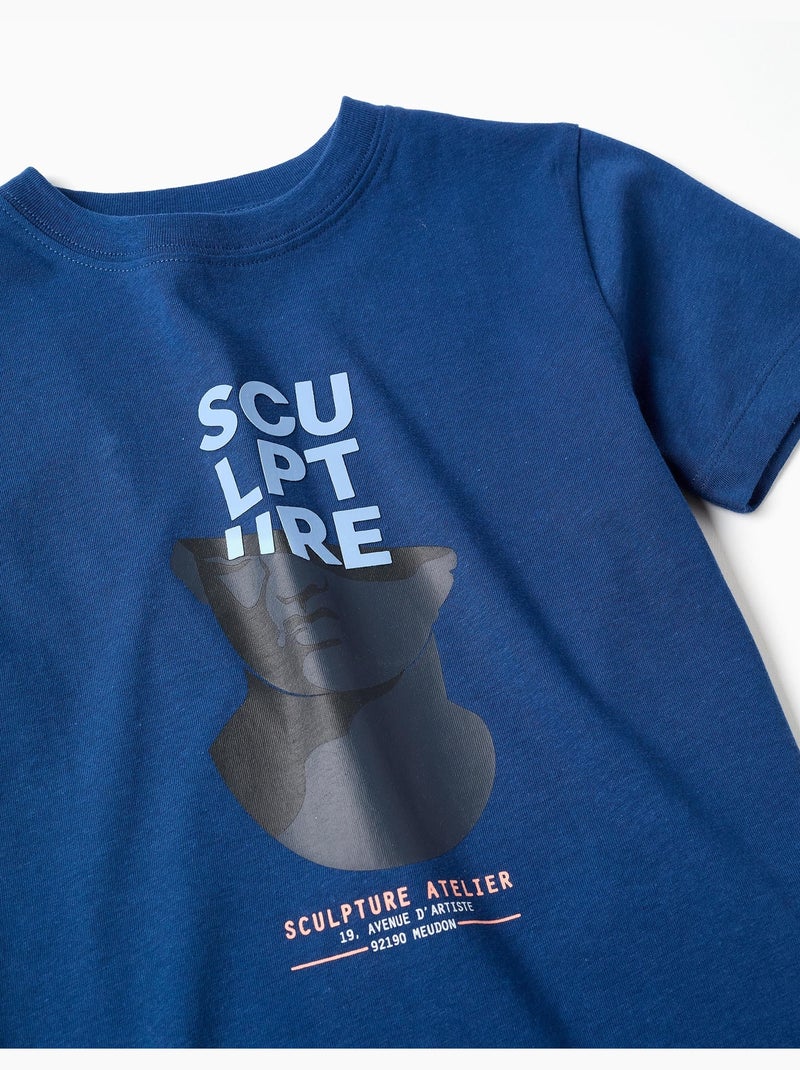 T-shirt in cotone con stampa frontale sculpture Blu scuro - Kiabi