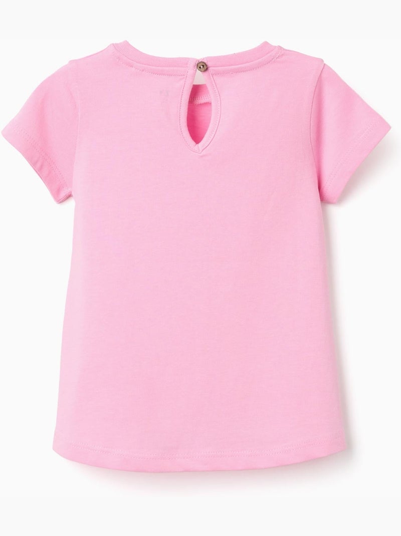 T-shirt in cotone con stampa in rilievo sul davanti Rosa - Kiabi