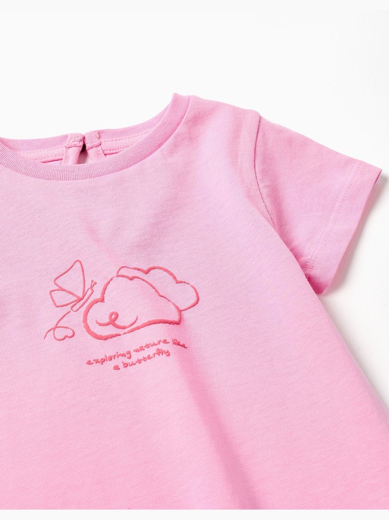 T-shirt in cotone con stampa in rilievo sul davanti Rosa - Kiabi