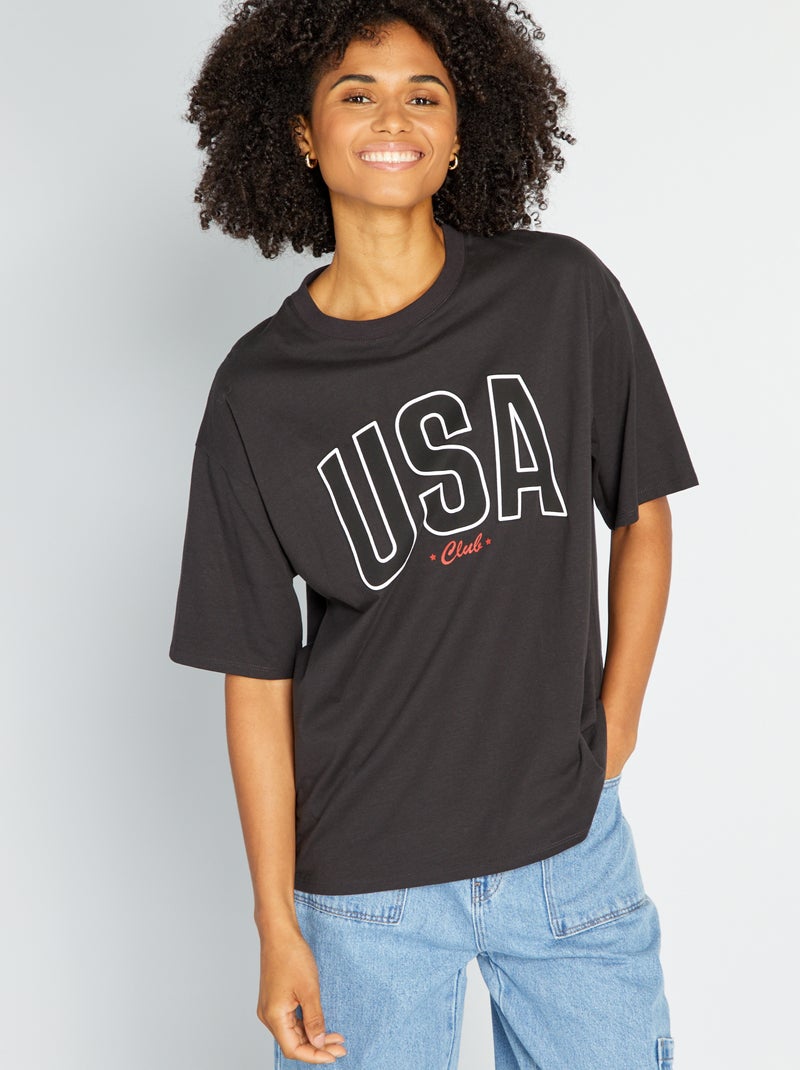 T-shirt in cotone con stampa NERO - Kiabi