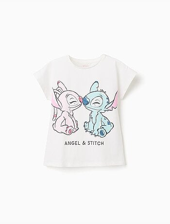 T-shirt in cotone con stampa stitch e angel