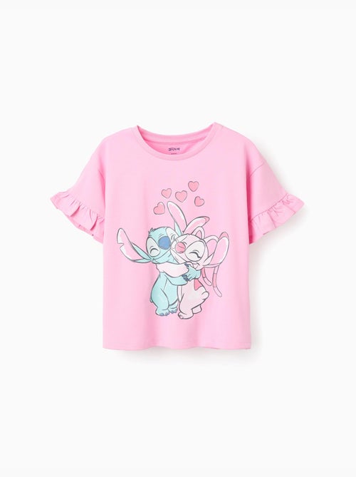 T-shirt in cotone con stampa stitch e angel e volant - Kiabi
