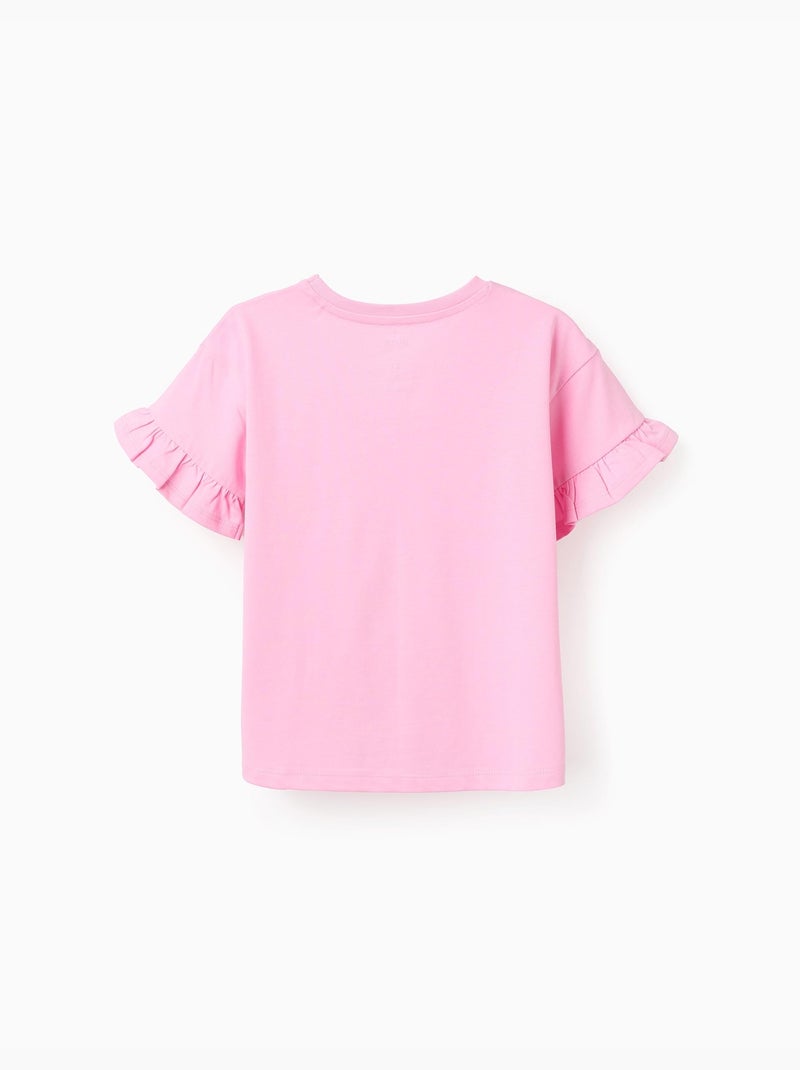 T-shirt in cotone con stampa stitch e angel e volant Rosa - Kiabi