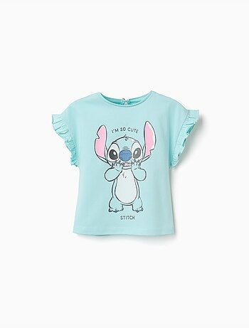 T-shirt in cotone con stampa Stitch e volant
