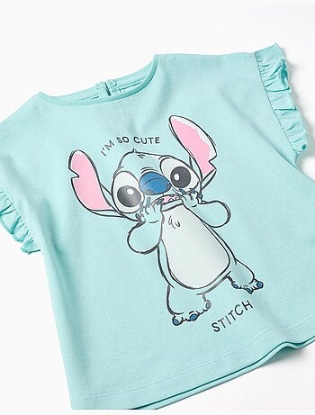 T-shirt in cotone con stampa Stitch e volant