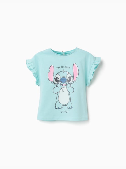T-shirt in cotone con stampa Stitch e volant - Kiabi
