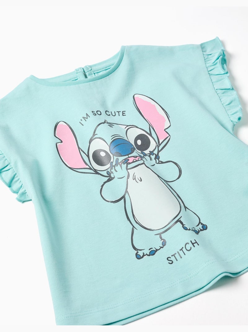 T-shirt in cotone con stampa Stitch e volant Blu chiaro - Kiabi