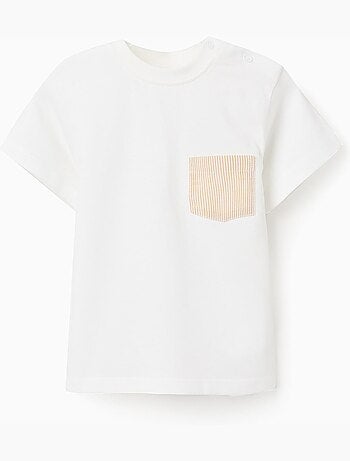 T-shirt in cotone con taschino a righe sul petto