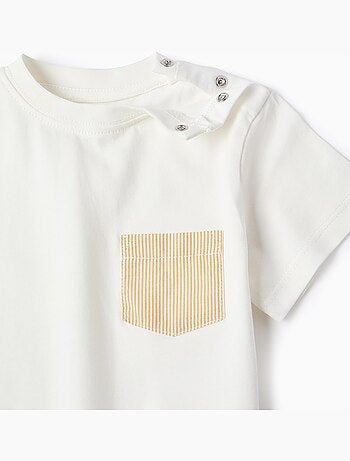 T-shirt in cotone con taschino a righe sul petto