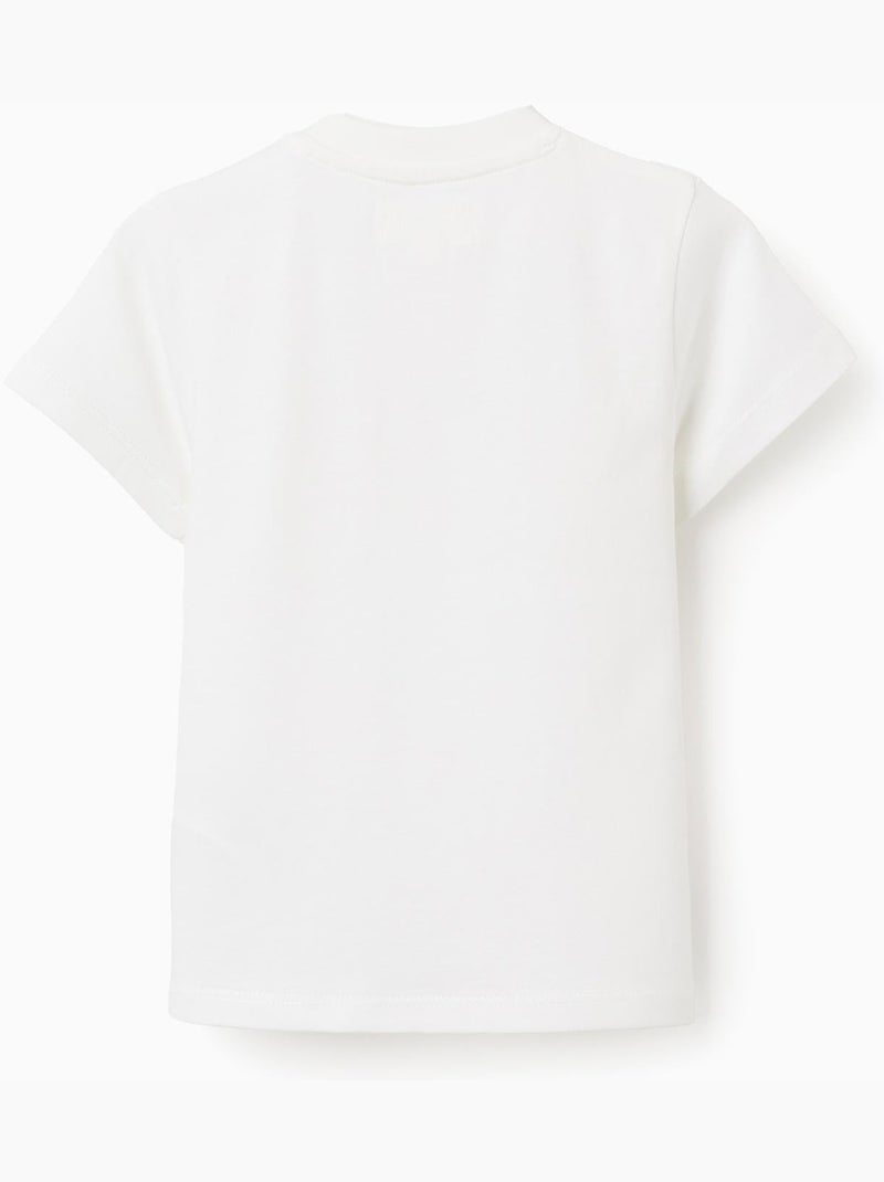 T-shirt in cotone con taschino a righe sul petto Bianco - Kiabi