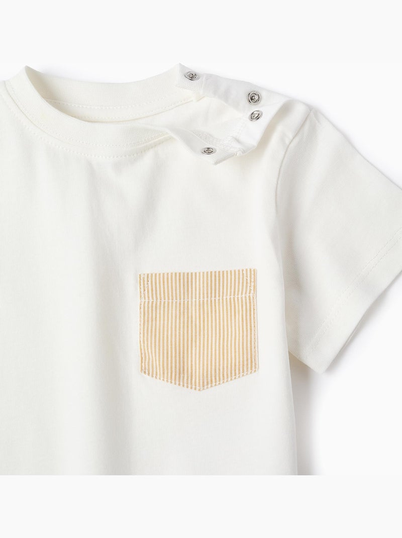 T-shirt in cotone con taschino a righe sul petto Bianco - Kiabi