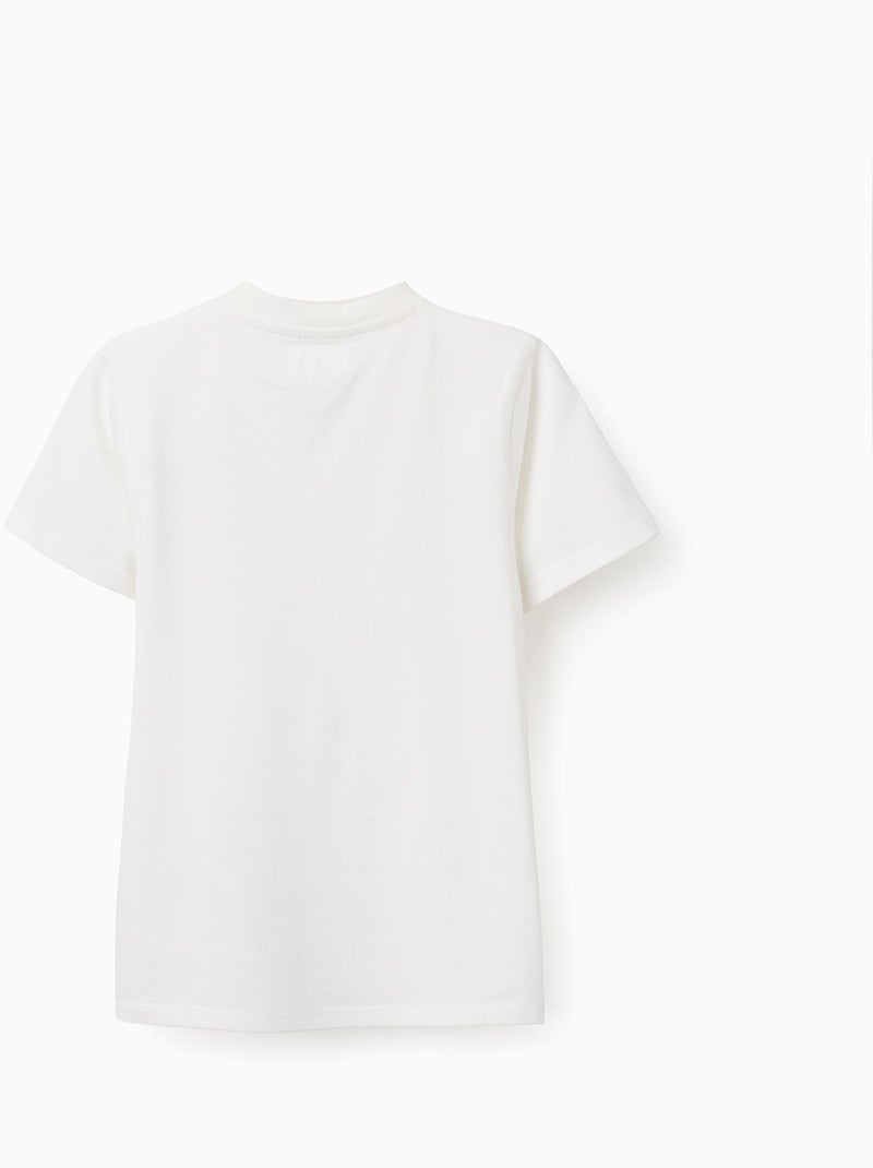T-shirt in cotone con taschino a righe sul petto Bianco - Kiabi