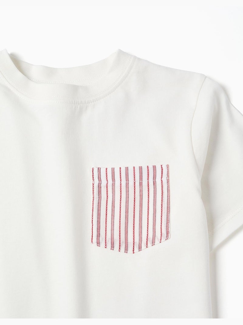 T-shirt in cotone con taschino a righe sul petto Bianco - Kiabi