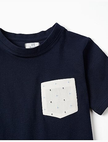 T-shirt in cotone con taschino stampato sul petto