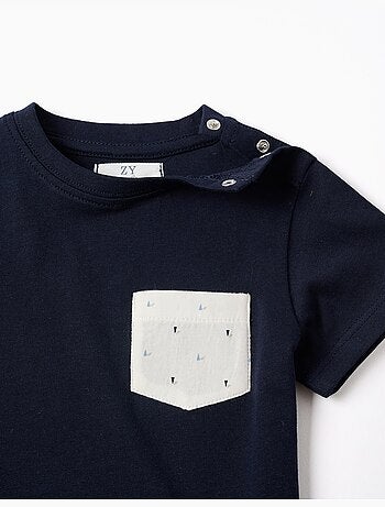 T-shirt in cotone con taschino stampato sul petto