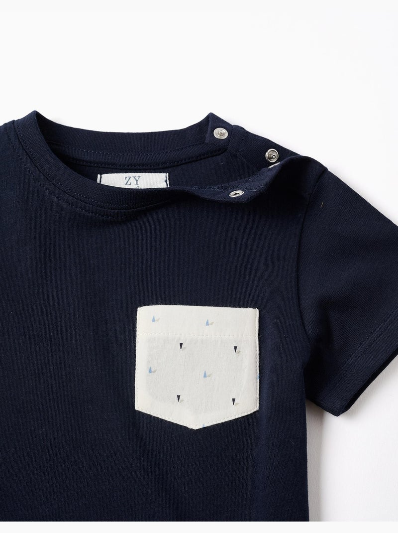 T-shirt in cotone con taschino stampato sul petto Blu Blu - Kiabi