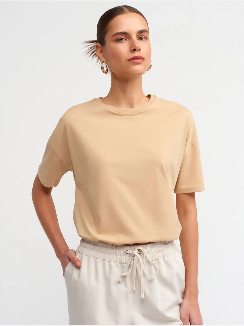 T-shirt in cotone da donna con girocollo dilvin Beige argilla - Kiabi