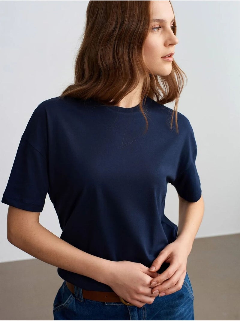 T-shirt in cotone da donna con girocollo dilvin Blu marino - Kiabi