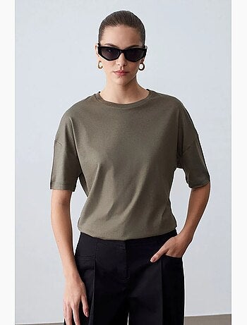 T-shirt in cotone da donna con girocollo dilvin