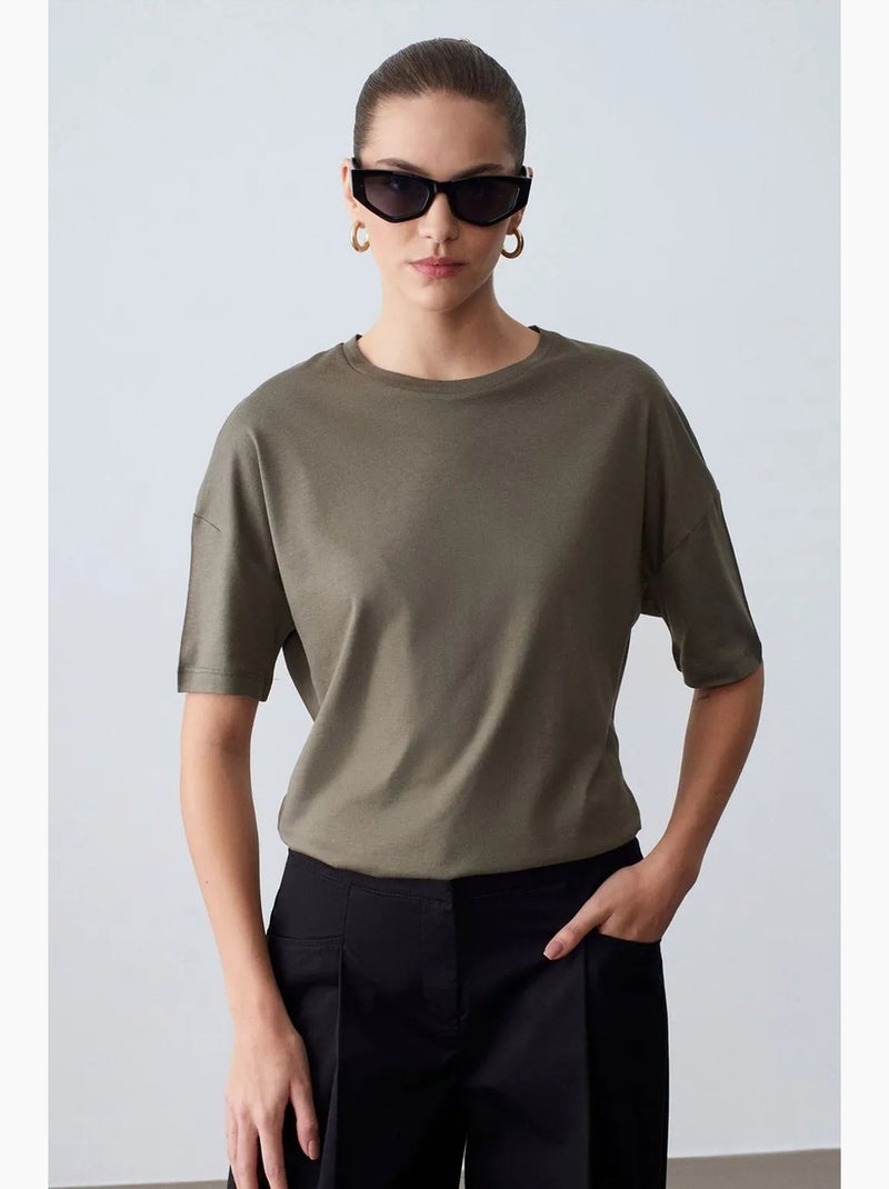T-shirt in cotone da donna con girocollo dilvin Cachi - Kiabi
