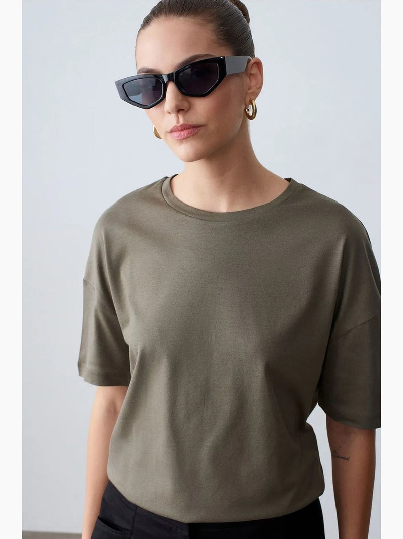 T-shirt in cotone da donna con girocollo dilvin Cachi - Kiabi