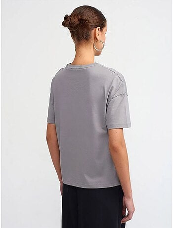 T-shirt in cotone da donna con girocollo dilvin