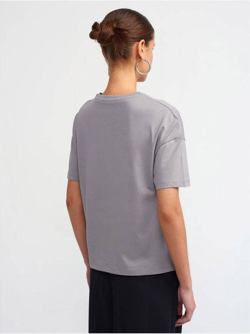T-shirt in cotone da donna con girocollo dilvin Grigio chiaro - Kiabi