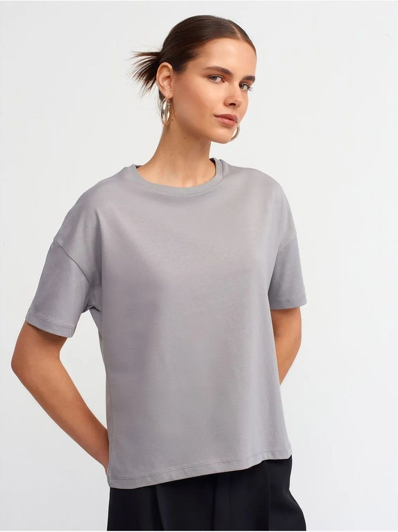 T-shirt in cotone da donna con girocollo dilvin Grigio chiaro - Kiabi