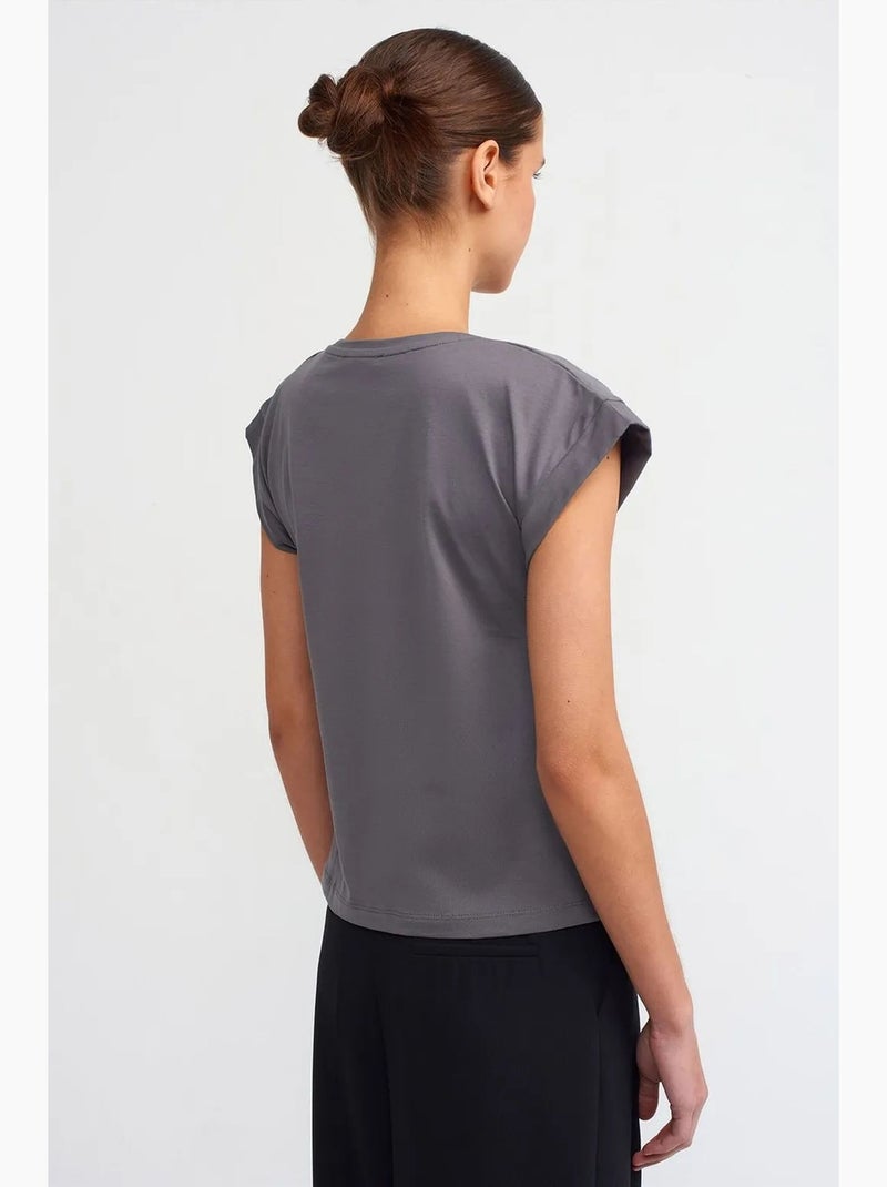 T-shirt in cotone da donna con girocollo dilvin Grigio - Kiabi