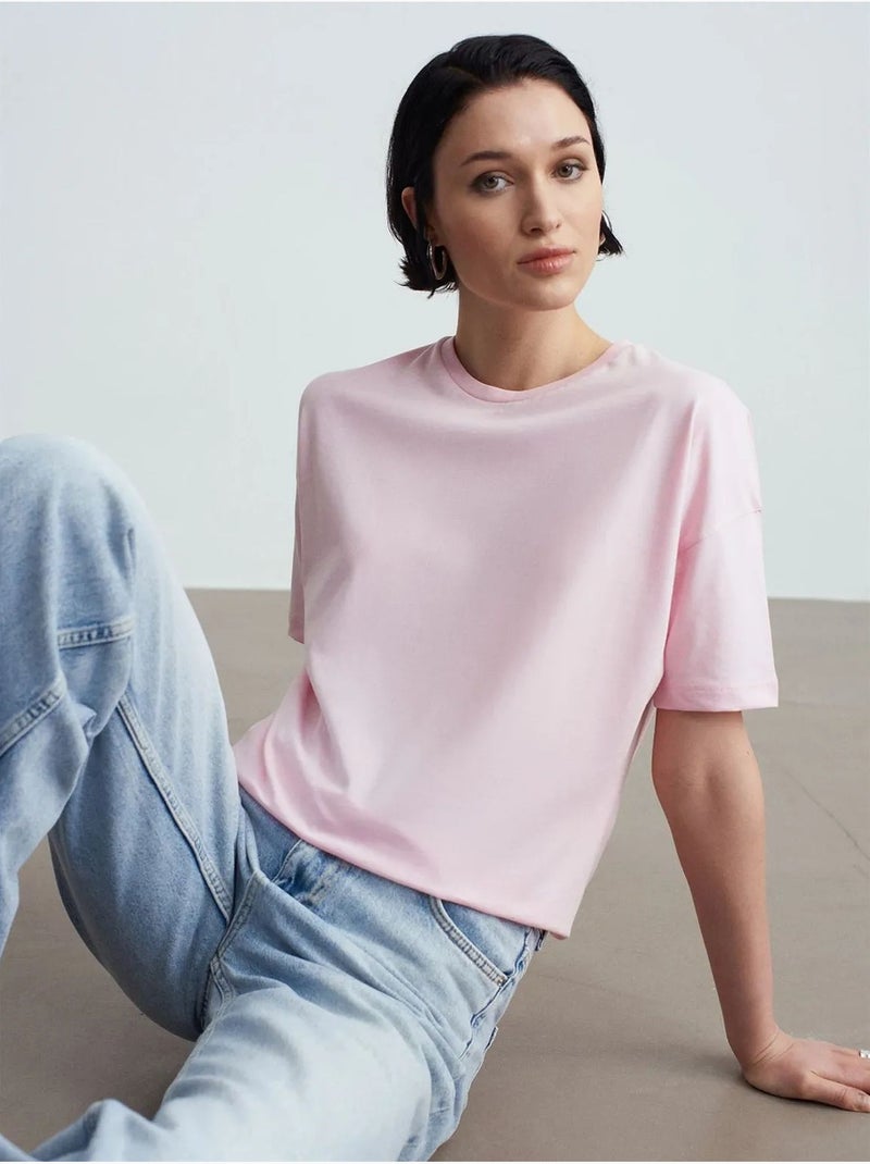 T-shirt in cotone da donna con girocollo dilvin Rosa confetto - Kiabi