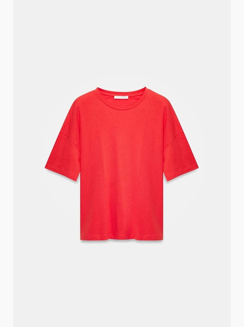 T-shirt in cotone da donna con girocollo dilvin Rosso - Kiabi