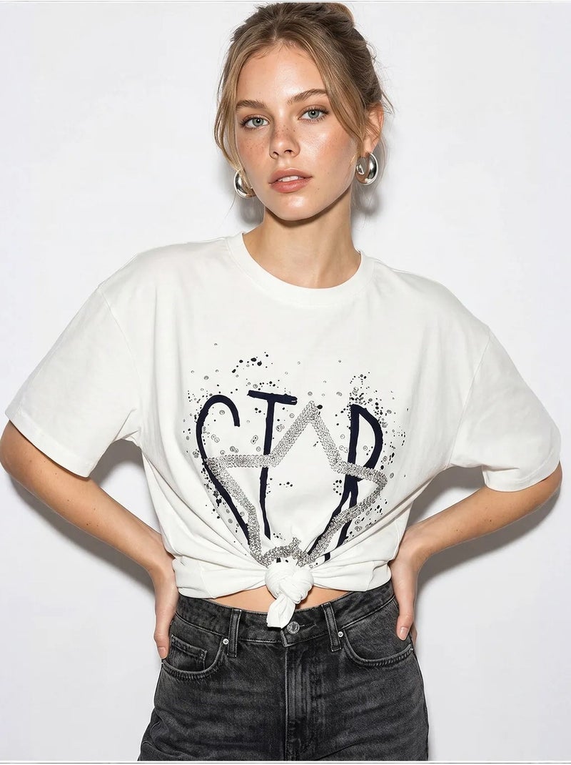 T-shirt in cotone lucci Bianco sporco - Kiabi