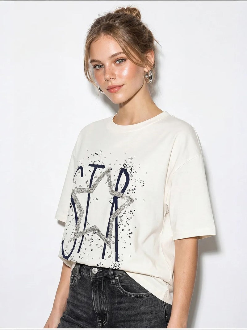 T-shirt in cotone lucci Bianco sporco - Kiabi
