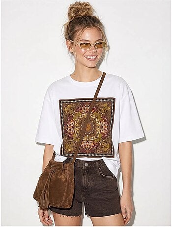 T-shirt in cotone oversize con stampa etnica lucci