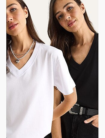 T-shirt in cotone pettinato con scollo a v comfort fit lucci