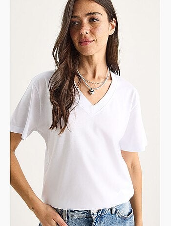 T-shirt in cotone pettinato con scollo a v comfort fit lucci